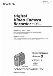 Sony DCR PC 103 E manual. Camera Instructions.